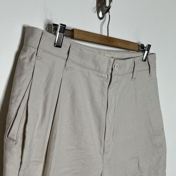 Madewell Pleated Cotton Linen Shorts Bleached Canvas Light Khaki Mens 35 Woven - Picture 2 of 8
